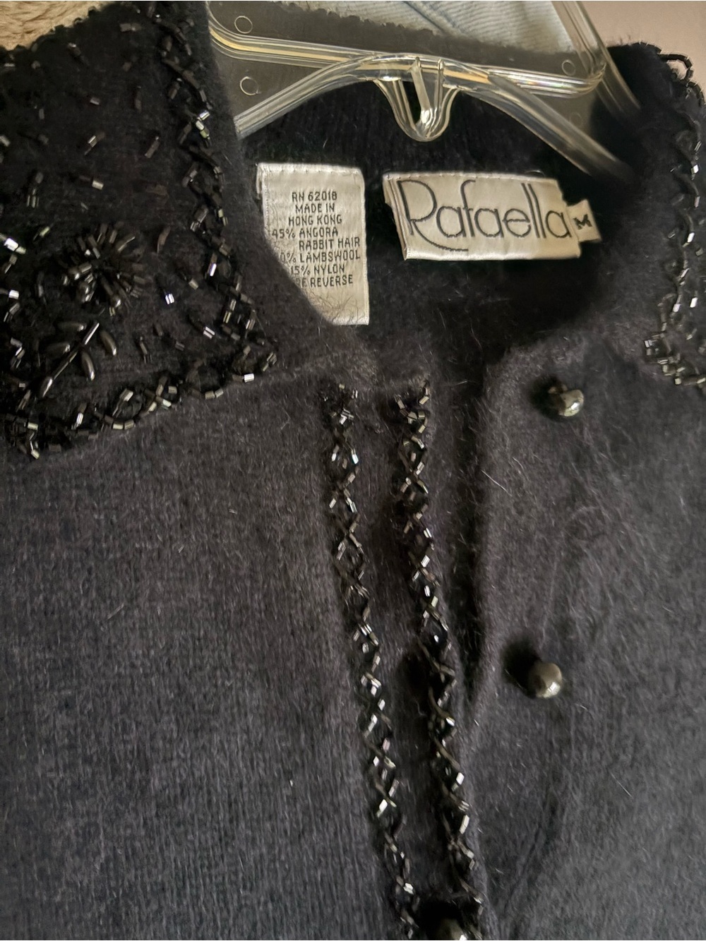 Rafaella Black Beaded-Trim Knit Button-Up Cardigan
